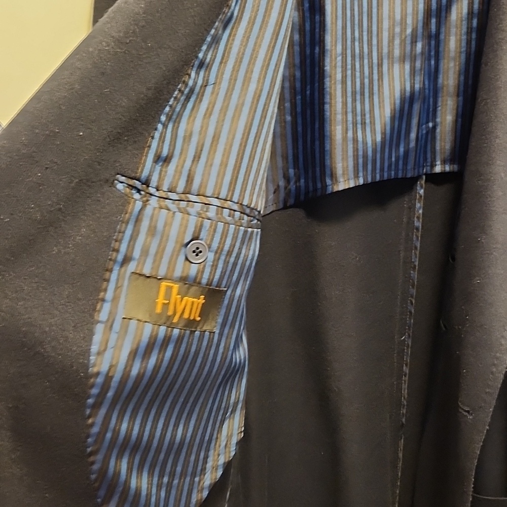 Flynt Blazer Mens 48L Navy Wool Elbow Patch Sport Coat - Picture 5 of 8